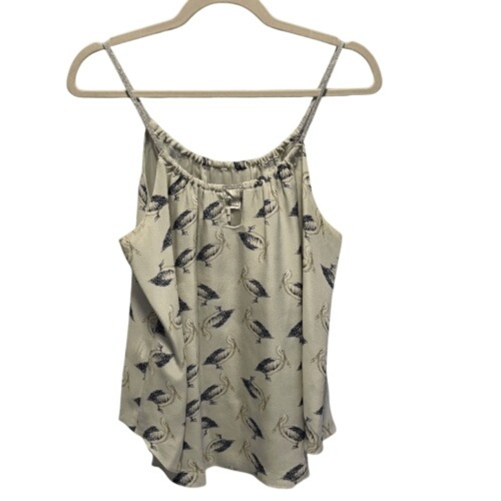 Milly New York Pelican Print Silk Spaghetti Strap Blouse Top‎ Size 10